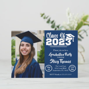 Blue and White Photo Graduation Party Invitation