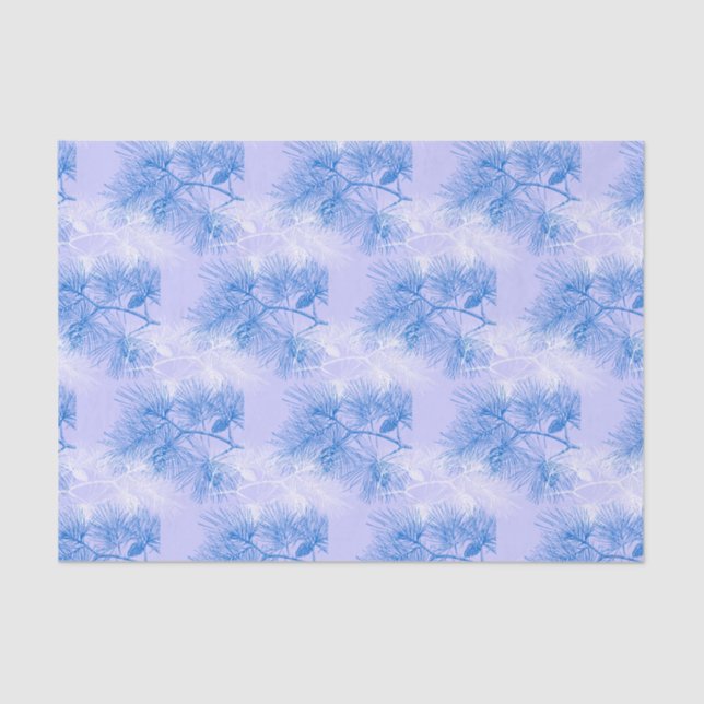 Blue and White Pine Holiday Pattern Tissue Paper (Front)