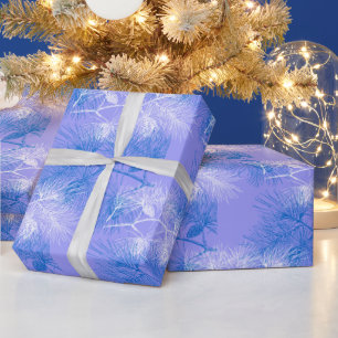 Blue and White Pine Holiday Pattern Wrapping Paper