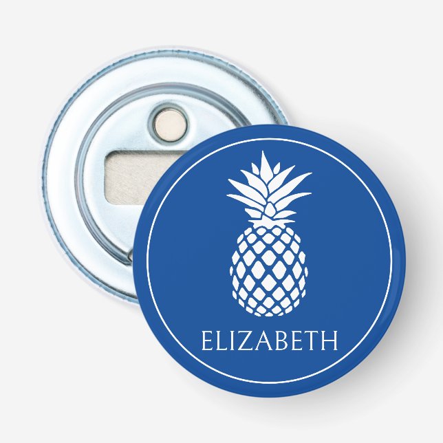 Blue and White Pineapple Personalised Bottle Opener (Front)