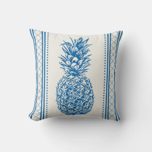 Blue and White Pineapple Silhouette Pattern Cushion