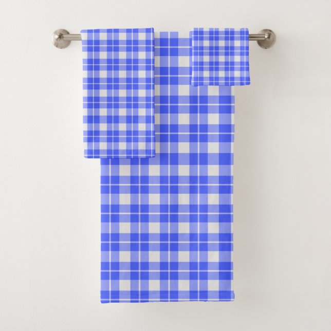 Blue and White Plaid Bath Towel Set (Insitu)