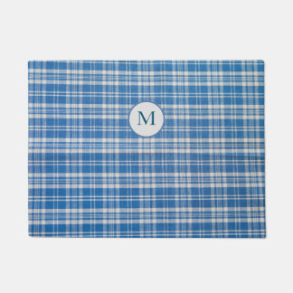 Blue and white plaid Door Mat