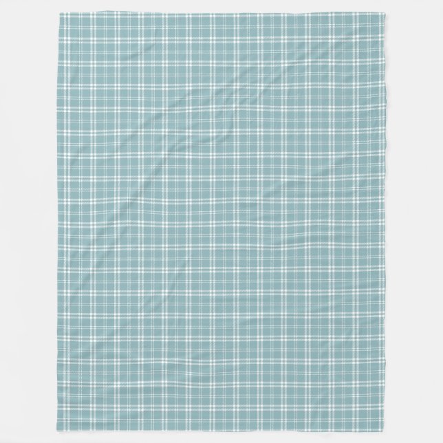 Blue and White Plaid Fleece Blanket (Front)