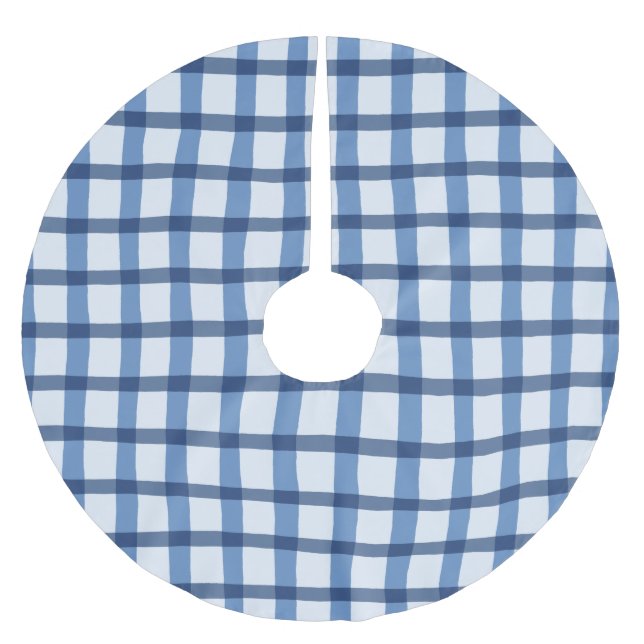 Blue and White Plaid Pattern Brushed Polyester Tree Skirt (Front)