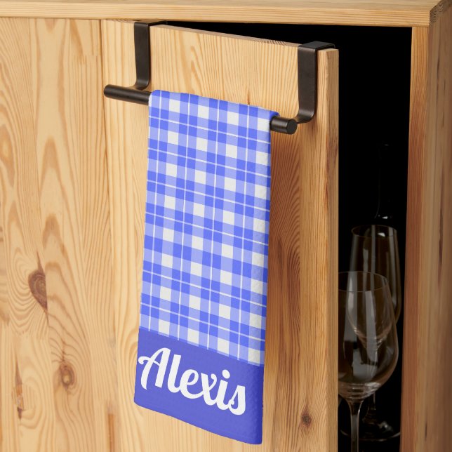 Blue and White Plaid Tea Towel (Thirds Fold)