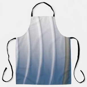 Blue and white plastic container apron