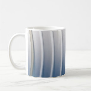 Blue and white plastic container coffee mug