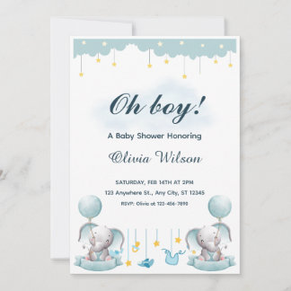 Blue and White Playful Baby Shower Invitation