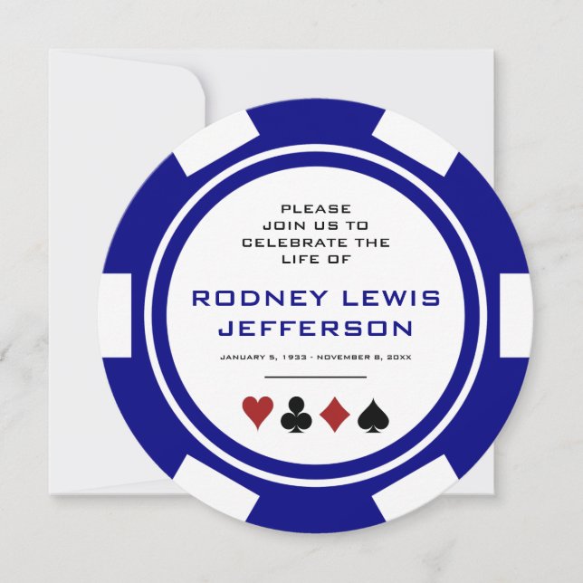 Blue and White Poker Chip Celebration of Life (Front)