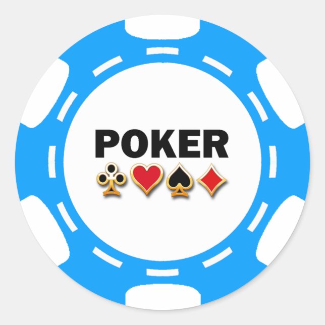 BLUE AND WHITE POKER CHIP CLASSIC ROUND STICKER (Front)