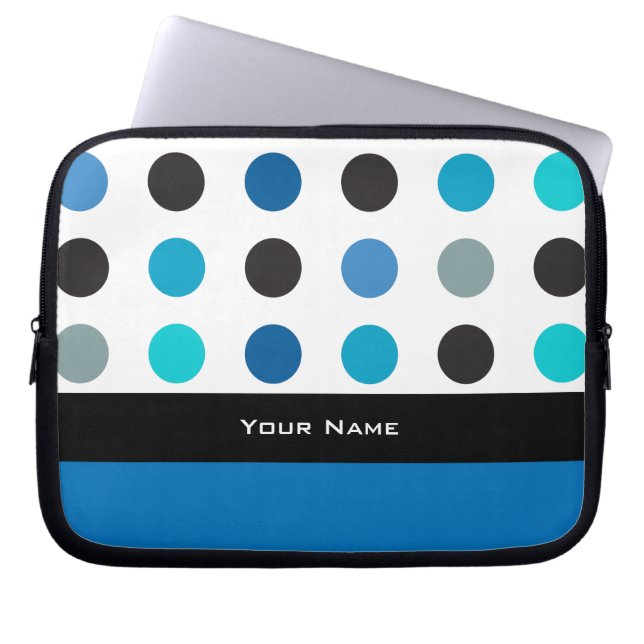 Blue and white polka dot and stripe Laptop sleeve (Front)