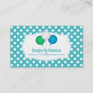 Blue And White Polka-dot: Balloons Business Cards