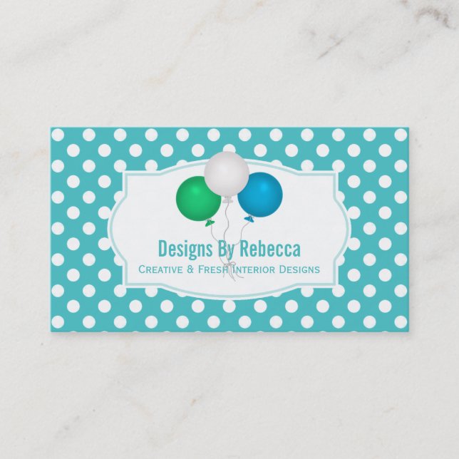 Blue And White Polka-dot: Balloons Business Cards (Front)