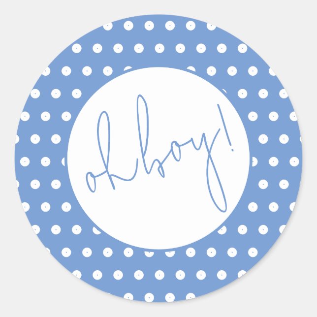 Blue and White Polka Dot Boy Baby Shower Sticker (Front)