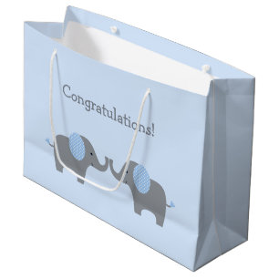 Blue and White Polka Dot Elephant Baby Shower Larg Large Gift Bag