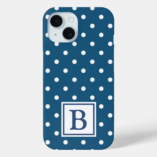 Blue and White Polka Dot Monogram Case-Mate iPhone Case (Back)