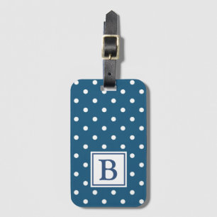 Blue and White Polka Dot Monogram Luggage Tag