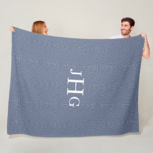 Blue and white polka-dot monogramme Fleece Blanket