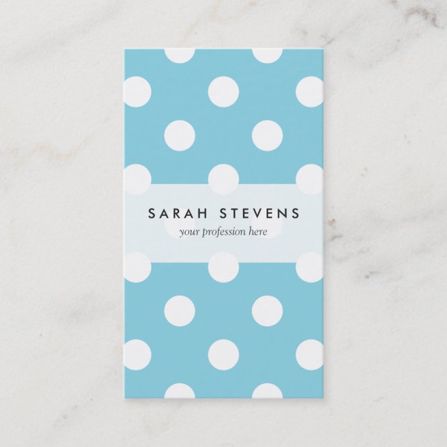 Blue and White Polka Dot Pattern Business Card (Front)