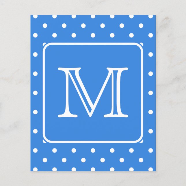 Blue and White Polka Dot Pattern Monogram. Custom. (Front)