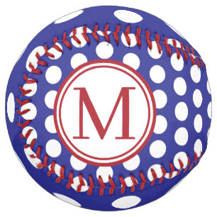 Blue and White Polka Dot With Red Monogram Softball