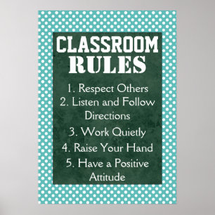Blue and White Polka Dots Classroom Rules Poster
