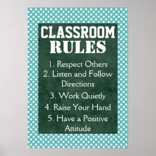 Blue and White Polka Dots Classroom Rules Poster