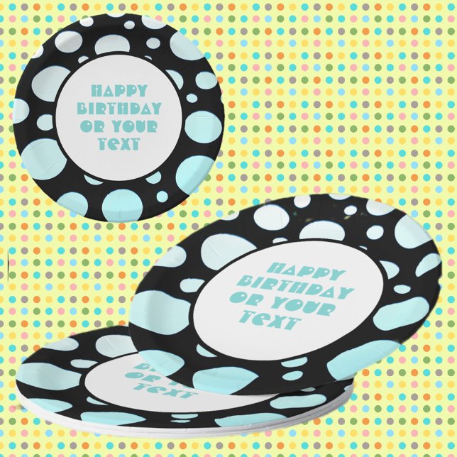 Blue and White Polka Dots Retro Modern Fun Paper Plate (Creator Uploaded)