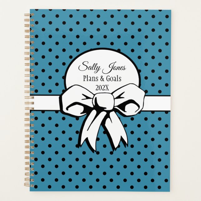 Blue and White Polka Dots with Bow Personalised Planner (Front)