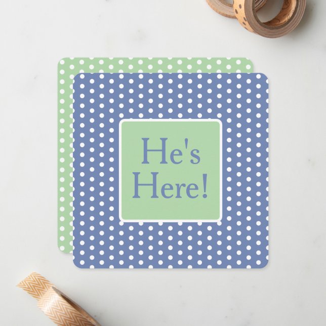 Blue and White Polka Dots With Green Monogram Card (Front/Back In Situ)