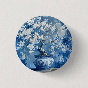 Blue and White Porcelain China Chinoiserie Cherry 3 Cm Round Badge