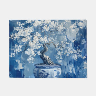 Blue and White Porcelain China Chinoiserie Cherry  Doormat
