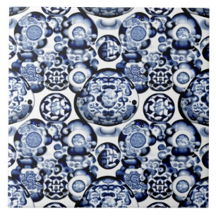 Blue and White Porcelain Inspired Floral Motifs Tile