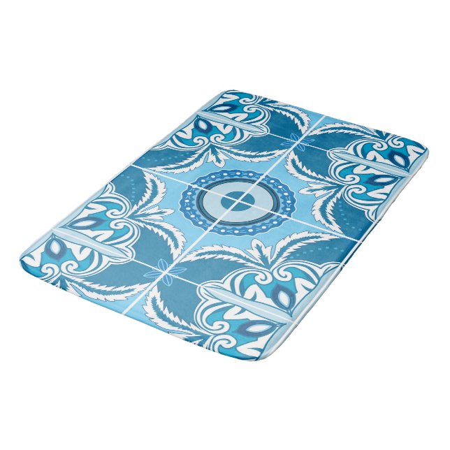 💙🤍Blue and white Porto Azulejos,   Bath Mat (Angled)