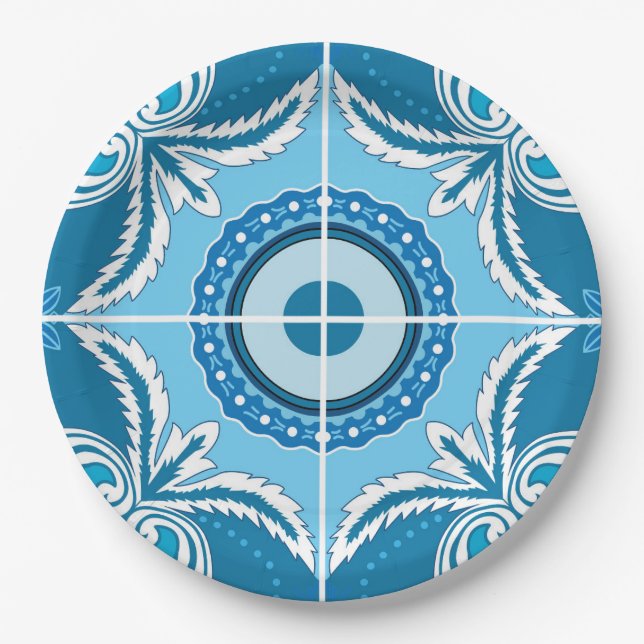 💙🤍Blue and white Porto Azulejos, Paper Plate (Front)