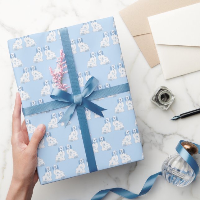 Blue And White Pottery Dogs Staffordshire Spaniel  Wrapping Paper (Gifting)