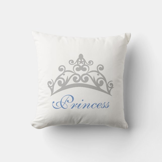 Blue and White Princess Crown Pillow (Front)