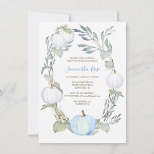 Blue and WHITE PUMPKIN Greenery BABY Shower Invite