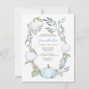 Blue and WHITE PUMPKIN Greenery BABY Shower Invite