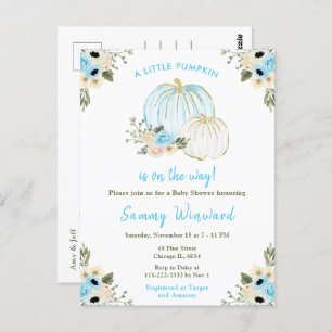 Blue and White Pumpkins Baby Shower Postcard