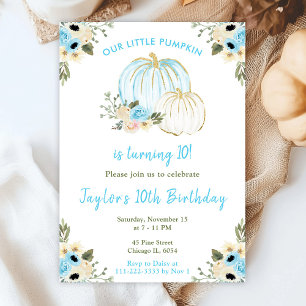 Blue and White Pumpkins Birthday Party Invitation