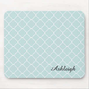 Blue and White Quatrefoil Mouse Mat