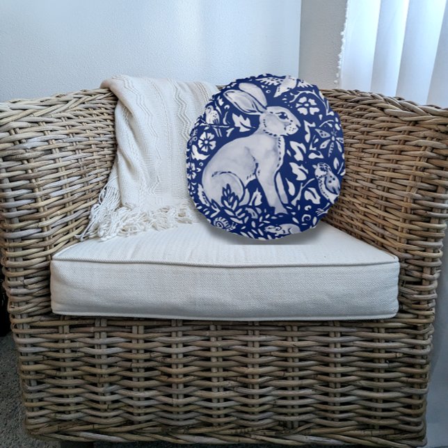 Blue and White Rabbit Hare Bird Mouse Snail Pillow (Creator Uploaded)