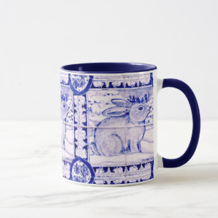 Blue and White Rabbit Winter or Christmas Mug