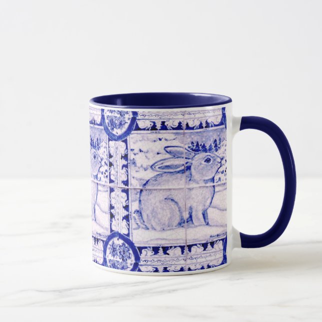 Blue and White Rabbit Winter or Christmas Mug (Right)