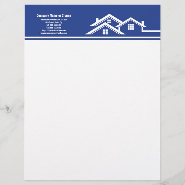 Blue and White Real Estate Logo Design Custom Letterhead (Front)