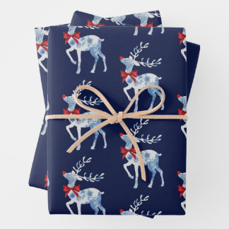 Blue and White Reindeer Holiday Wrapping Sheets