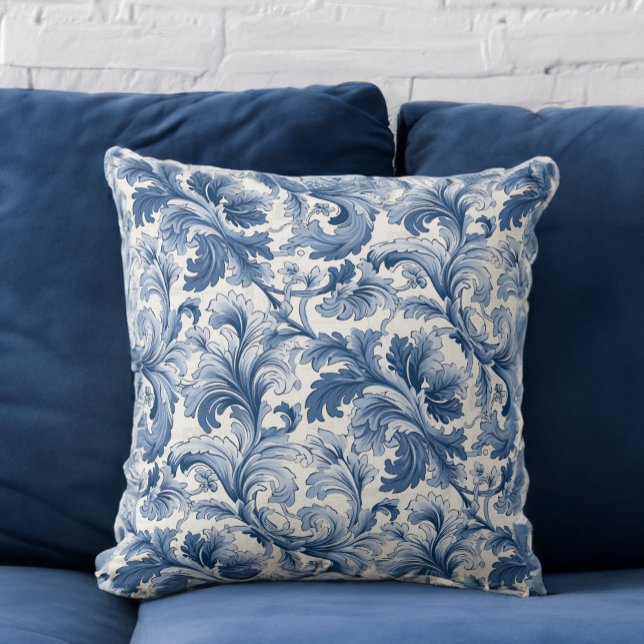 Blue and White Renaissance Acanthus Damask Cushion (Creator Uploaded)