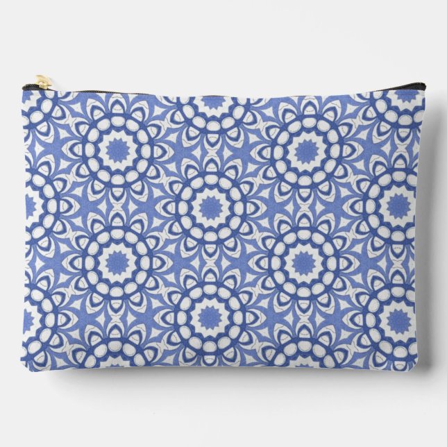 Blue and white repeat design zippered bag (Front)